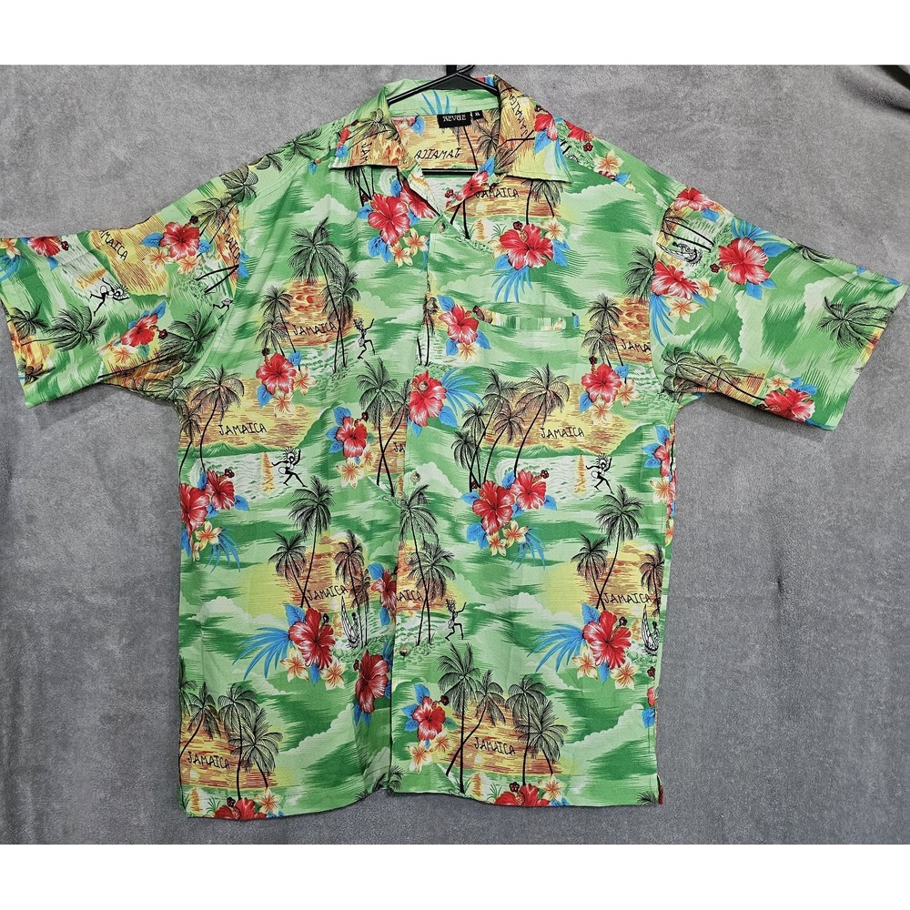 Revue Mens Shirt XL Hawaiian Jamaica Beach Cruise Vacation Button Up Tropical